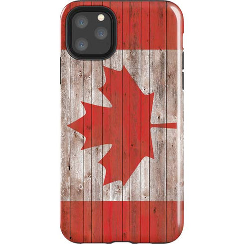 Canadian Flag Dark Wood iPhone 11 Pro Max Impact Case